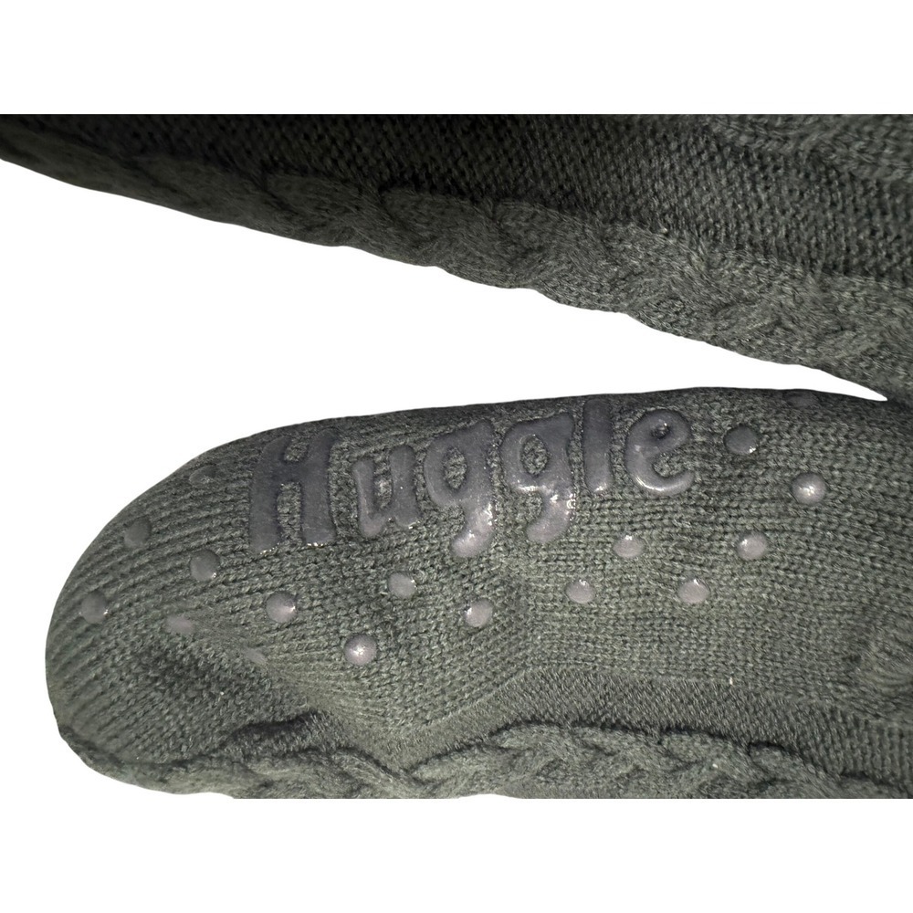 Huggle Slipper Socks Green Cable Knit Non-Slip Sole - Picture 3 of 4